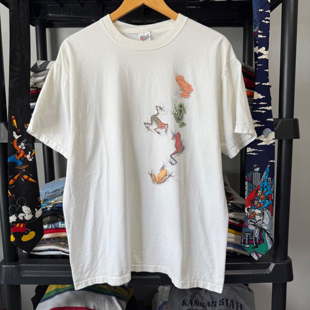 Anvil T Shirt Tree Frog Graphic Large White Vintage 90s Style